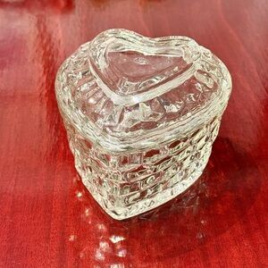 Homco Heart Shape Crystal Candy Dish Large Cubist Diamond Pattern Trinket Box